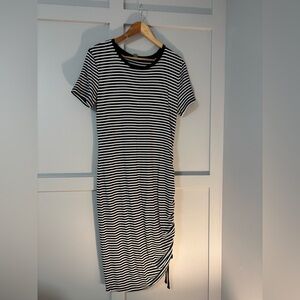 Striped Black and White Dress With Ruched Side